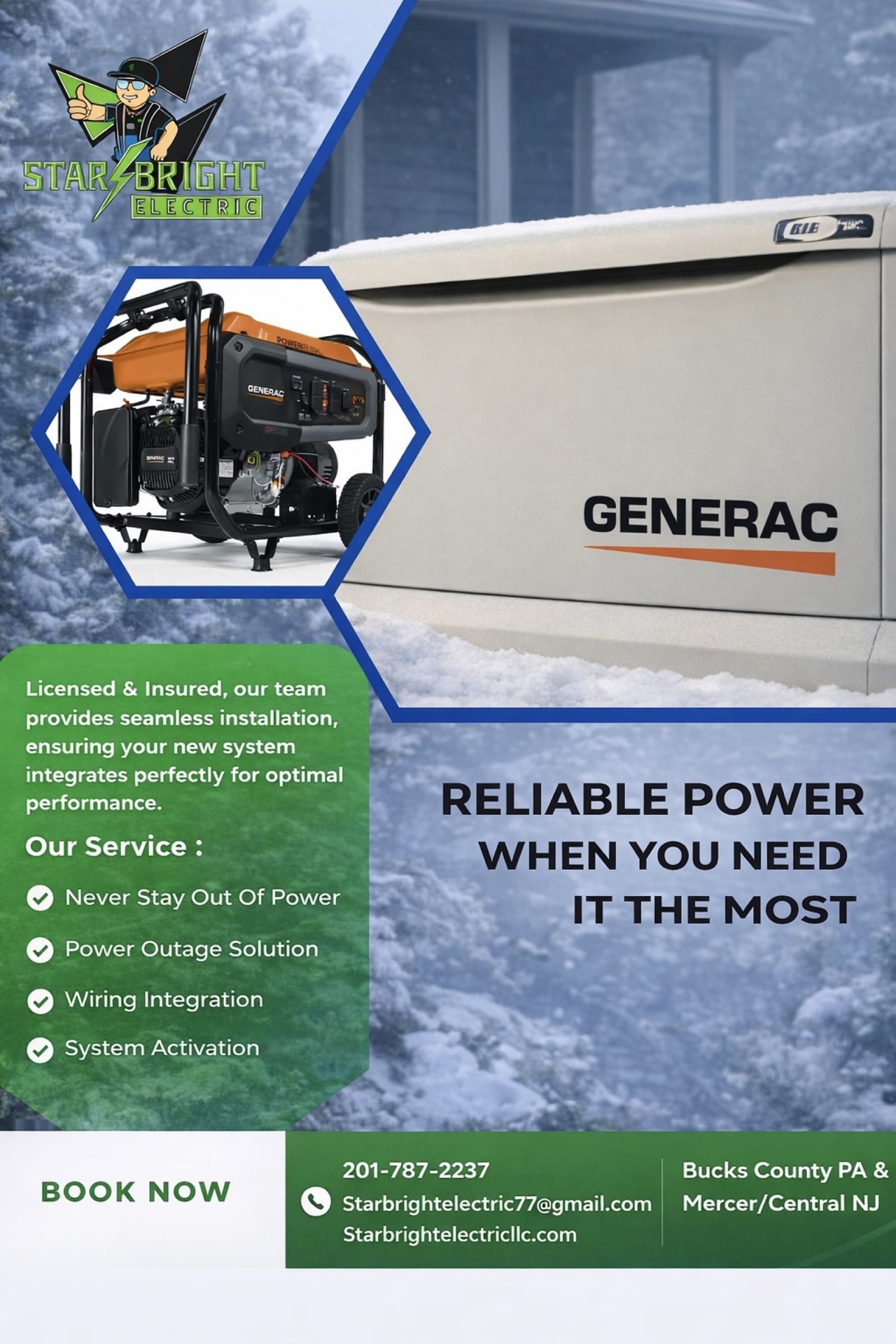 Whole house generator installation by Star Bright Electric in Bucks County PA